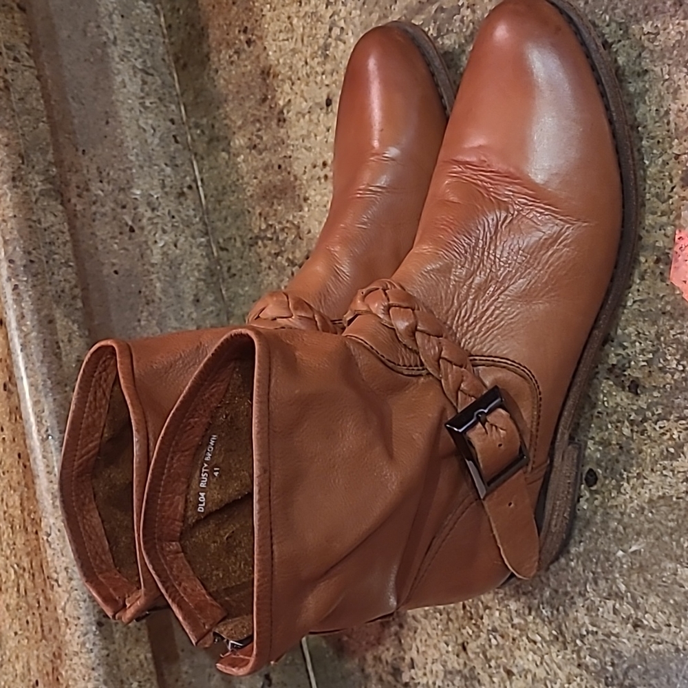 Blackstone Rusty Brown Braided Leather Ankle Boots